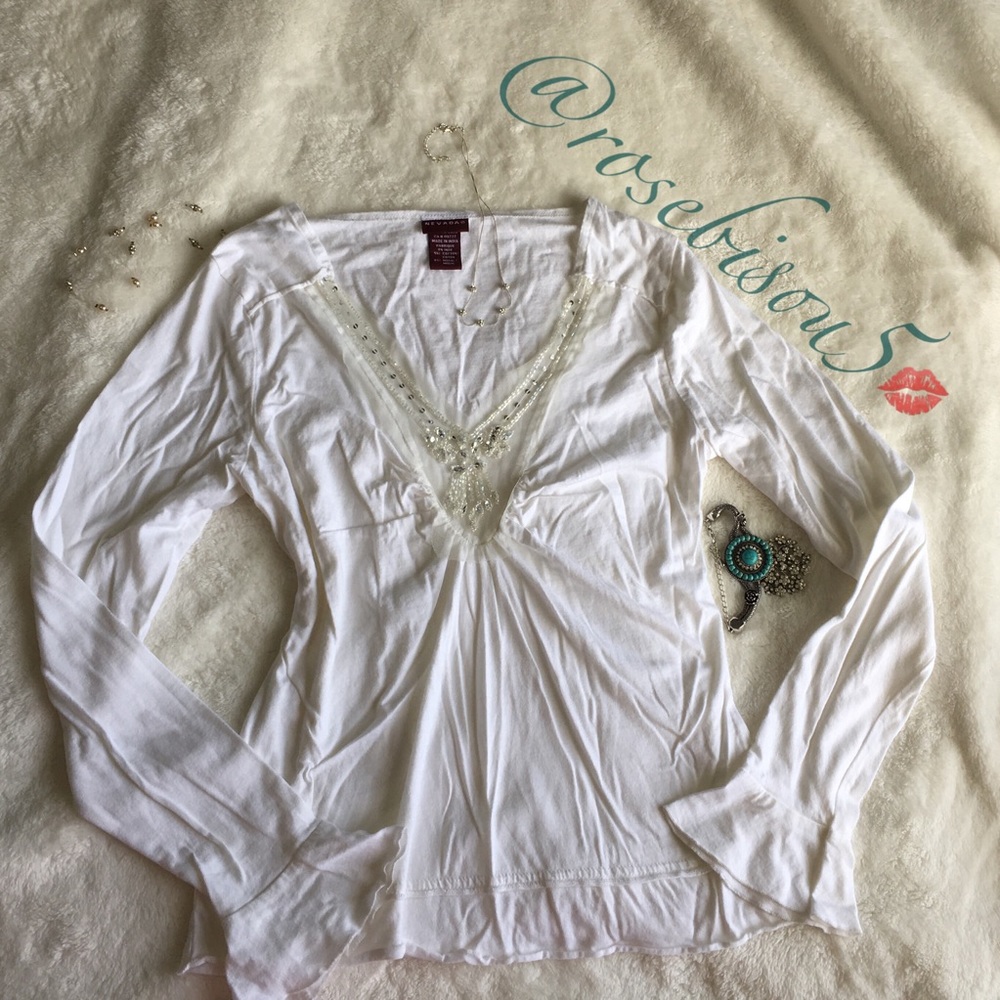 Boho Mesh Lace Beadwork Embellished BellSleeve Top